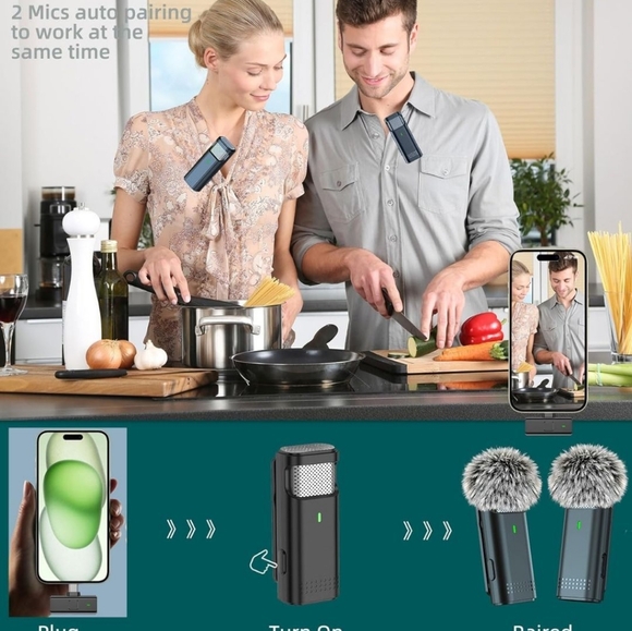 2 Pack Wireless Microphone for iPhone/Android USB C Lav Mic - Picture 2 of 7